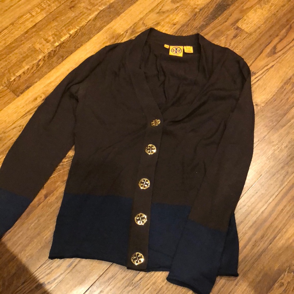 Brown Tory Burch wool cardigan with gold buttons